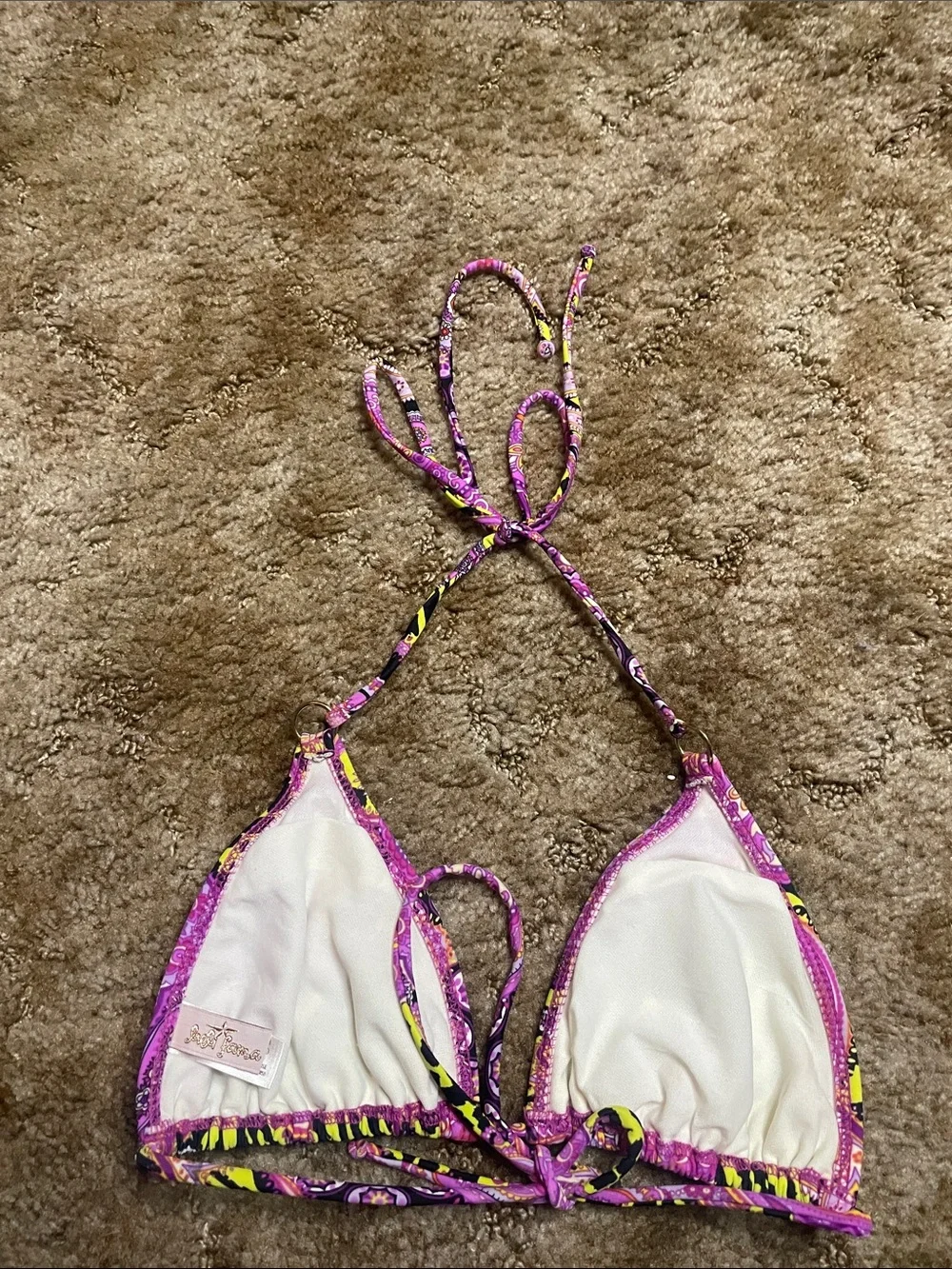 Luli Fama Miami Y2K Multi Color Triangle Halter Bikini Top Size Medium‎